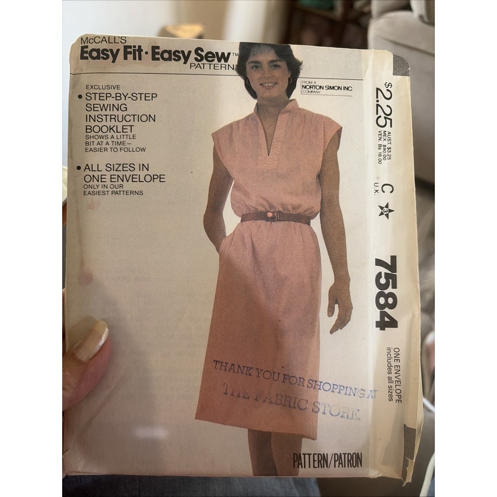 Vintage 80s McCalls 7584 Sewing Pattern Misses Dress Size 12 Uncut Easy Fit